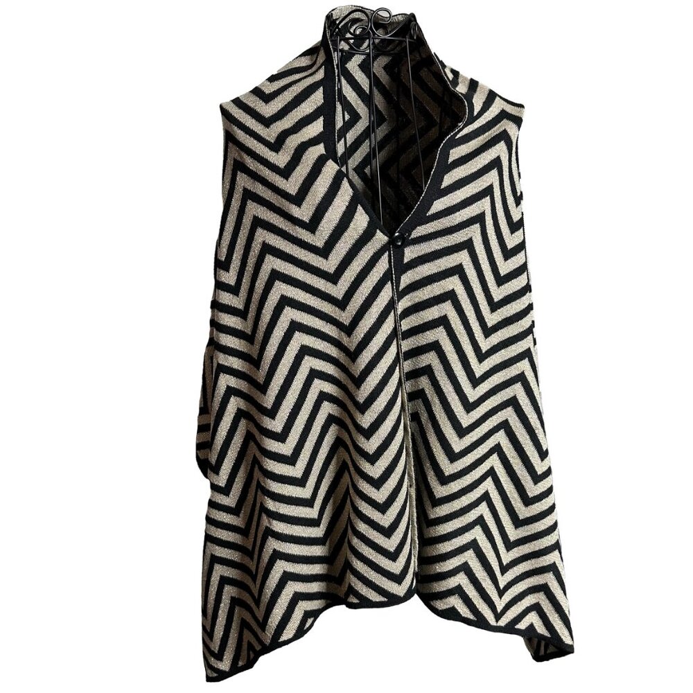 NEW CARDISHAWL Gold/Black SCARF WRAP METALLIC chevron stripe